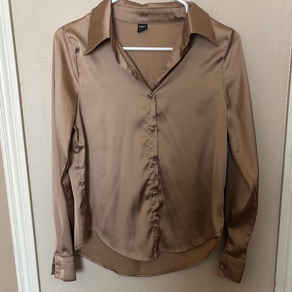 Women's Tan Satin Blouse